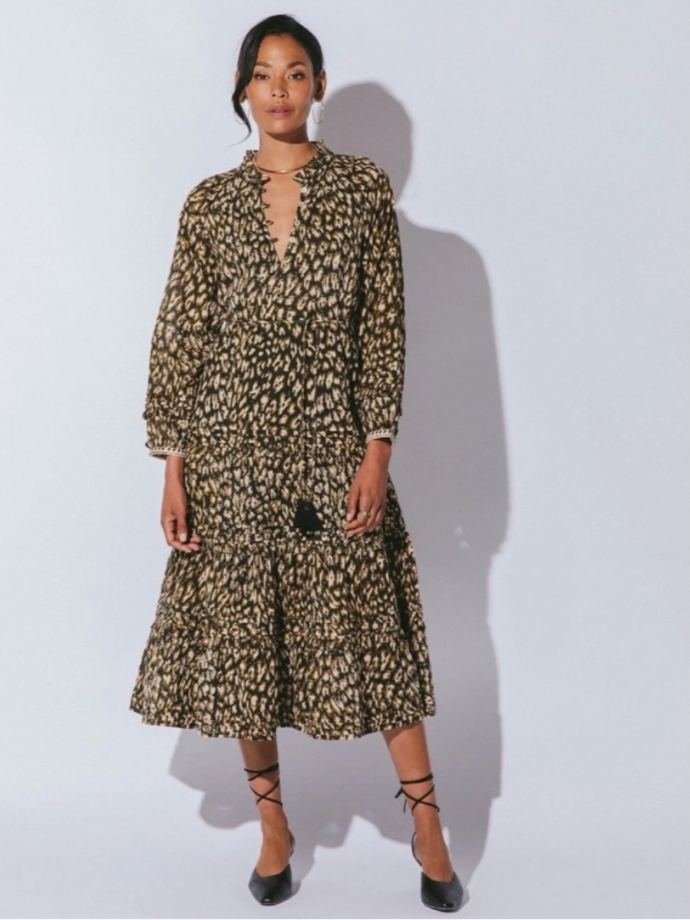 Cleobella Kendall Midi Leopard Animal Print 100% Organic Cotton S NWT